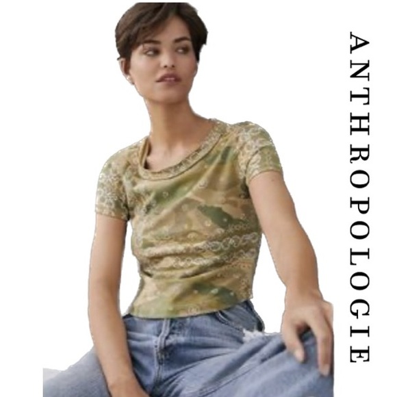Anthropologie Pilcro Tops - Anthropologie Pilcro Everyday Cropped Tee Bohemian Paisley Camo Print Size Large